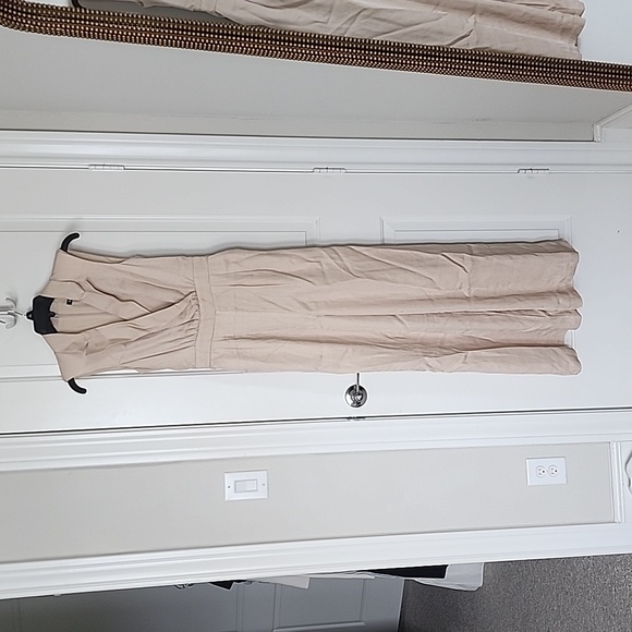 NWT Express Khaki Tan Linen Wide leg Jumpsuit, XS - Picture 2 of 6